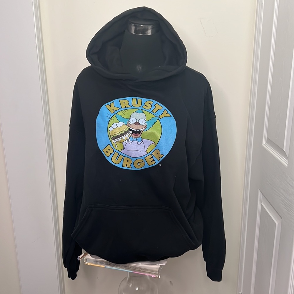 Gildan Fun Y2k Krusty Burger graphic Image Hoodie Size Large